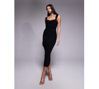 Vesper - Vestito nero in bengalina con scollo a cuore, arricciatura sul davanti e gonna al polpaccio 48