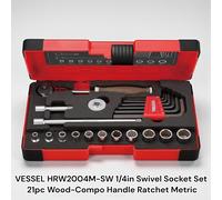 VESSEL HRW2004M-SW Set di prese girevoli da 1/4 di pollice 21 pz con manico i...