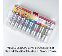 VESSEL SL209PS Set di prese semi lunghe 9 pz 1/4" gambo esagonale metrico 8-2...