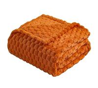 Vessia Flannel Fleece Throw Blanket(50x70 inch), 3D Jacquard Burnt Orange Fuzzy and Warm Blanket for Couch,Sofa,Bed,Chair, 300GSM Super Soft Touch Cozy Lightweight Throw for All-Season Home Decor