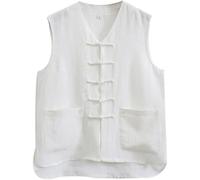 Vest Chiese Traditioal Clothig Me Cotto Lie Vest Sleeveless Me Suit Hau Abito da Arti Marziali Senza Maniche, White, L-XL