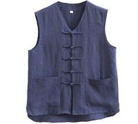 Vest Chiese Traditioal Clothig Me Cotto Lie Vest Sleeveless Me Suit Hau Abito da Arti Marziali Senza Maniche, Blue, 4XL-5XL