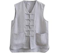 Vest Chiese Traditioal Clothig Me Cotto Lie Vest Sleeveless Me Suit Hau Abito da Arti Marziali Senza Maniche, Grey, 3XL-4XL