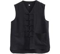 Vest Chiese Traditioal Clothig Me Cotto Lie Vest Sleeveless Me Suit Hau Abito da Arti Marziali Senza Maniche, Black, M-L