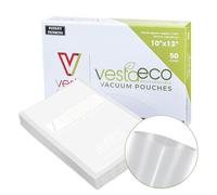VestaEco Sacchetti Sottovuoto Alimenti, per La Conservazione Degli Alimenti e La Cottura Sottovuoto per Macchine Sigillatrici a Camera | Biodegradabile, Sous Vide, Senza BPA, 50 unità, 25 x 33 cm