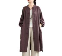 Vestaglia cappotto da donna in misto cotone e lino, giacca lunga, capospalla, cardigan da meditazione, top, abbigliamento silenzioso, Viola, L