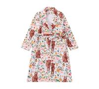 Vestaglia da Camera Donna - Morbido Accappatoio in Flanella per Un Caldo E Accogliente Accappatoio Invernale con Motivo Stampato Abbigliamento da Casa Lungo per Rilassarsi A Casa (White S)