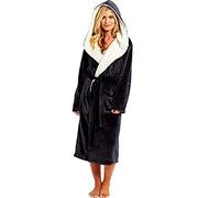 Vestaglia da donna con cappuccio, vestaglia da donna super morbida in pile di flanella con cappuccio, vestaglia avvolgente in vita vestaglia da notte, Nero , 5XL