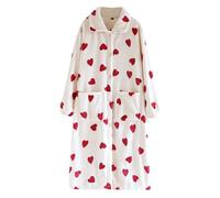 Vestaglia da donna in pile lungo, 2XL, extra lunga, soffice, accappatoio con bottoni, assorbente, con colletto alla Peter Pan, motivo a cuore, in pile, decorazione con volant, accappatoi morbidi