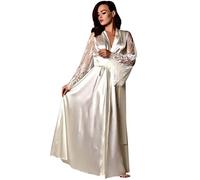 Vestaglia da donna in raso lunga - Accappatoio da donna in raso da sposa per sauna a maniche lunghe in pizzo - Biancheria da notte elegante vestaglia lunga da sposa con cintura camicia da notte