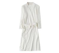 Vestaglia da donna leggera a nido d'ape con maniche a tre quarti, tinta unita, per coppie, abbigliamento da notte per autunno inverno, 06# bianco, 3XL