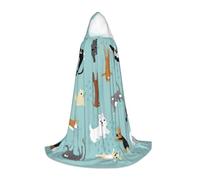 Vestaglia da mago con cappuccio con stampa di gatti e cani che piovono Halloween mantello medievale rinascimentale cosplay abiti per feste di Natale