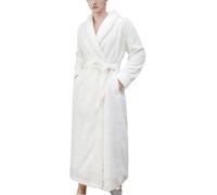 Vestaglia da Uomo A Figura Intera Accappatoi Caldi Pile Morbido Accappatoio in Spugna Soffice Lungo Cappotto per l'inverno, White, XL