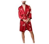 Vestaglia da uomo leggera in seta - Cappotto da sauna da uomo leggero sottile e corto camicia da notte morbida accappatoio con scollo a V profondo camicia da notte in seta a maniche lunghe, top lungo,
