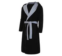 Vestaglia da uomo lunga e calda - Accappatoio da uomo con cappuccio lungo, tuta da casa calda in peluche a maniche lunghe, abbigliamento invernale, accappatoio, sciarpa, cappotto in peluche, Nero , L