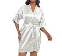 Vestaglia Donna da Camera - Camicia da Donna di Grandi Dimensioni Accappatoio con Denti Elastici Sexy Tinta Unita Arredamento per La Casa Pigiama da Donna Camicia in A Mezza Manica (White M)