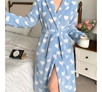 vestaglia in flanella da donna è eccezionale, , morbida e un bellissimo design blu a tema amore, adatta da indossare all'esterno come una vestaglia da bagno a tema amore.