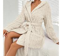 Vestaglia in maglia color albicocca con cappuccio e maniche regolari con cintura, per un look casual e comodo da indossare come pigiama, adatta per l'autunno e l'inverno L,M,S,XLColore unicoTessuto in