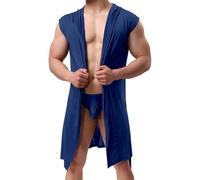 Vestaglia in raso da uomo estiva, leggera, in seta, accappatoio a maniche corte, vestaglia con slittamento, vestaglia in kimono, abbigliamento da sera, vestaglia da uomo, Z02-Marina, XXL