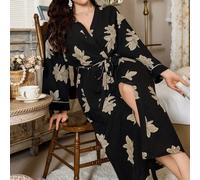 Vestaglia lunga con stampa floreale, taglie comode, per autunno e inverno 1XL,2XL,3XL,4XL,5XLPianteTessuto intrecciato