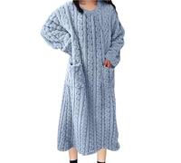 Vestaglia lunga da donna in flanella, a maniche lunghe, con tasche | Tessuto di flanella con finitura testurizzata. Le maniche lunghe e le due tasche laterali si adattano al relax e