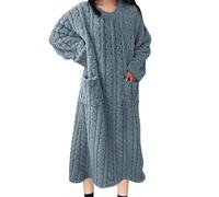 Vestaglia lunga da donna in flanella, a maniche lunghe, con tasche | Tessuto di flanella con finitura testurizzata. Le maniche lunghe e le due tasche laterali si adattano al relax e