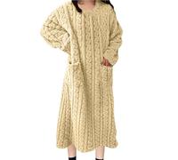 Vestaglia lunga da donna in flanella, a maniche lunghe, con tasche | Tessuto di flanella con finitura testurizzata. Le maniche lunghe e le due tasche laterali si adattano al relax e