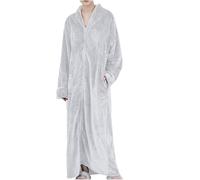 Vestaglia lunga da donna in pile morbido di flanella con cappuccio, con cerniera, abbigliamento casual di lusso a tutta lunghezza, pigiameria calda per la notte, grigio, M