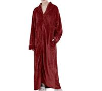 Vestaglia lunga da donna in pile morbido di flanella con cappuccio, con cerniera luxury a tutta lunghezza per il tempo libero, abbigliamento caldo per dormire e per la notte, Rosso, L