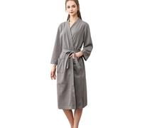 Vestaglia sottile da donna a nido d'ape unisex per coppie, accappatoio leggero ad asciugatura rapida, altamente assorbente, di media lunghezza, tinta unita, per tutte le stagioni, Grigio, XL