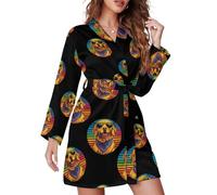 Vestaglie Corte a Maniche Lunghe per Donna - Golden Retriever Vintage Che Indossa Una Bandana, Accappatoio da Donna con Cintura, Camicia da Notte con Scollo a V, Taglia X-Large