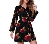 Vestaglie Corte a Maniche Lunghe per Donna - Una su Una Ciliegia Accappatoio da Donna con Cintura Camicia da Notte Scollo a V Pigiama Grande
