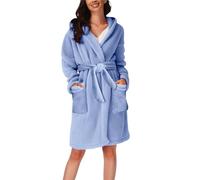 Vestaglie da donna - Accappatoio con cappuccio soffice super morbido e caldo, a maniche lunghe, tinta unita, accappatoio in spugna, comoda camicia da notte da donna, Blu, 5XL