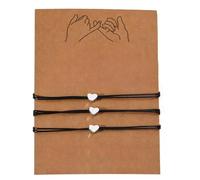 Vestamore 3 braccialetti per promessa di mignolo, braccialetti coordinati a distanza con cuore nero per coppie, regolabili, 18-32 cm, set di biglietti dell'amicizia per migliori amici e persone care