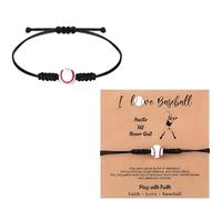 Vestamore 60 braccialetti da baseball con carte, pietra nera opaca e occhio di tigre rosso, corda intrecciata regolabile, biglietto motivazionale, bomboniere per feste sportive per gli amanti del