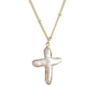 Vestamore Collana con ciondolo a forma di croce con perle finte, stile barocco, catena in metallo dorato, elegante regalo per donne