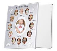 Vestamore Cornice per foto di un anno, cornice per foto con pietra miliare del bambino, cornice per ricordo del primo anno, forma ovale, cornice per il primo anno per i nuovi genitori