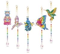 Vestamore Kit fai da te per acchiappasole a vento, cinque pezzi di pittura con cristalli per numero, acchiappasole artistici, ornamento da appendere alla finestra per la casa e il giardino