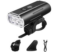 Vestamore Luce anteriore, faro luminoso da 2800 lm con 6 perline a LED, ricaricabile tramite USB, batteria da 6000 mAh e display digitale, in lega di alluminio impermeabile IPX6, per ciclismo, viaggi