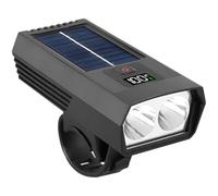 Vestamore Luce frontale, a energia solare e ricaricabile tramite USB, display digitale, 2 LED, lunga distanza, clacson forte, luce impermeabile