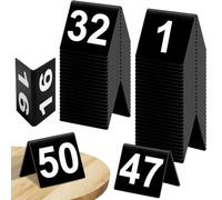 Vestamore Numeri da uno a cinquanta per tavoli, numeri neri acrilici a forma di V, tende da ristorante con stampa su due facce, cartelli da tavolo per matrimoni, numeri da tavolo, impermeabili