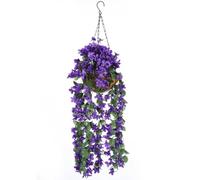 Vestamore Per la decorazione di esterni e interni, fiori viola artificiali da appendere in cesto, fiori da appendere per patio, decorazione da giardino, piante di vite da appendere nel cesto, fodera