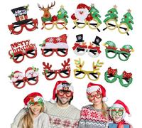Vestamore Set di 12 occhiali da vista natalizi, divertenti cornici per feste, con disegni di Babbo Natale e albero di Natale