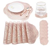 Vestamore Set di 12 tovagliette e sottobicchieri in vinile pressato color oro rosa, resistenti al calore, antiscivolo, lavabili per sala da pranzo ed eventi speciali