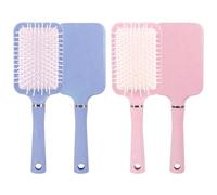 Vestamore Set di 2 spazzole massaggianti con cuscinetto d'aria, grande spazzola quadrata per capelli, districante per massaggio del cuoio capelluto, manico in paglia di grano, rosa e viola