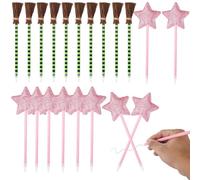 Vestamore Set di 20 penne glitterate a forma di stella e scopa da strega, inchiostro nero, penne a forma di stella con tappi, forniture per feste di Halloween, bomboniere per feste di strega, regali