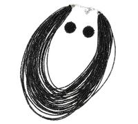 Vestamore Set di collana e orecchini da donna, collana multistrato nera bohémien, perline di vetro, catena lunga con perline di vetro, collana con perline grosse a bavaglino, collana in stile etnico