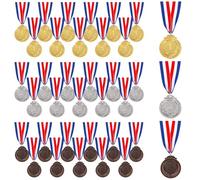 Vestamore Set di medaglie premio da 36 pezzi, 2 medaglie d'oro, argento, bronzo con nastri per il collo, premi primo, secondo, terzo posto per sport, competizioni ed eventi