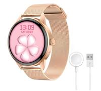 Vestamore Smart Watch da donna, schermo rotondo, chiamate wireless, NFC, contapassi, frequenza cardiaca e monitoraggio dell'ossigeno nel sangue, colore oro rosa, per iPhone e Android