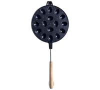 Vestamore Stampo bifacciale per torte e waffle con 12 cavità ovali, manico in legno, stampo antiaderente per fornelli a gas, 40 cm